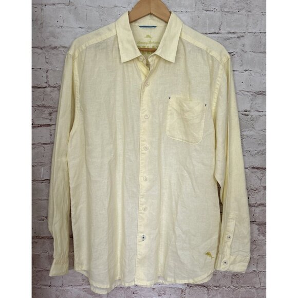 Tommy Bahama Relax Label Mens L Linen Long Sleeve Button Up Shirt Yellow Casual - Picture 1 of 4